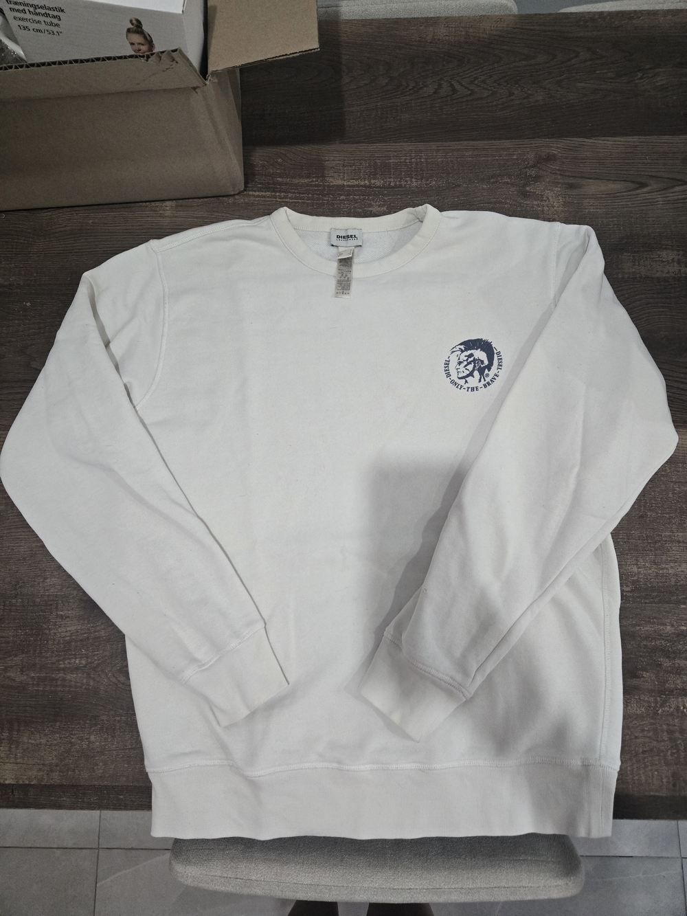 Diesel Off-White Crewneck Sweatshirt with Small Navy Logo
